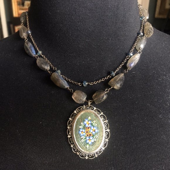 Micro Mosaic floral inlay pendant necklace!  LOVE! - Picture 1 of 3